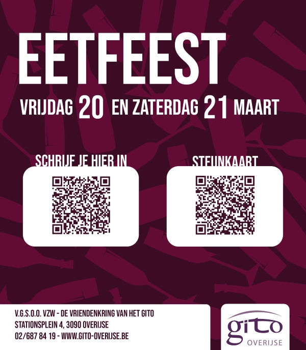 Schrijf je nu in: eetfeest 20 en 21 maart